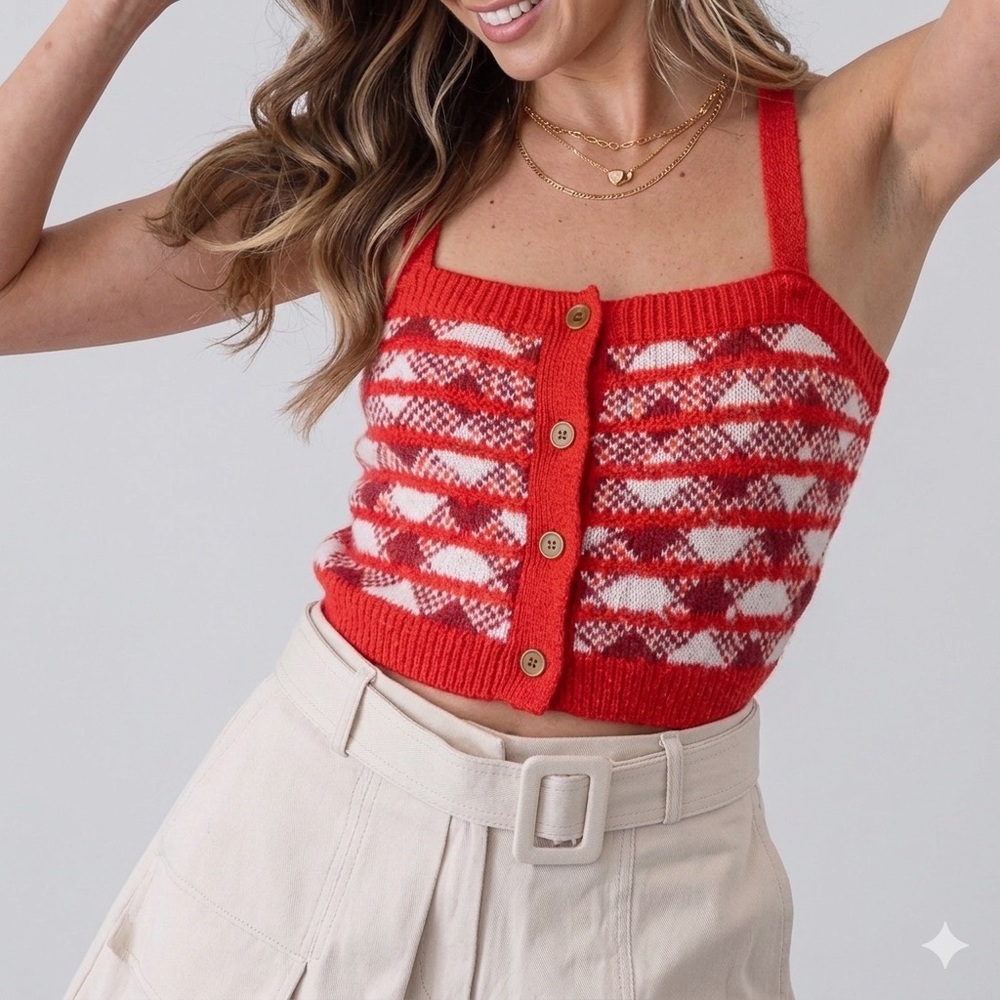 NWT Free People Neighborhood Tank Knit Crop Top-Retro Boho Indie Mod - M